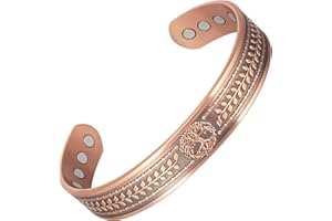 EnerMagiX Bracelet magnétique en cuivre pour homme et femme, 100 % cuivre massif avec 8 aimants 3500, taille réglable