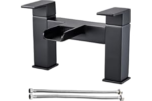 Black Waterfall Bath taps,Luckyhome Bathroom Filler Mixer Tap Chrome Double Lever Tub Tap