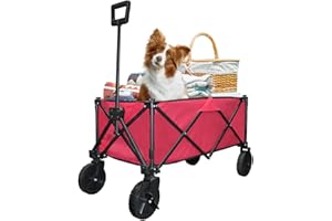 Olrla, Wagon Pliable pour Camping, Chariots de Jardin en Plein Air, Utilitaire Pliable avec Roues Tout-Terrain pour Camping, Pique-Nique, Shopping, Rouge