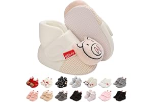 KFNIRE Cozy Fleece Baby Booties with Cotton Lined, Anti-Slip & Soft Sole Newborn Baby Booties 0-18Months Sock Shoes Unisex Baby Slipper Winter Warm Shoes