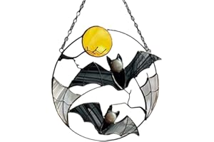 JARPSIRY Vitrail Chauve-Souris Lune Suncatcher Halloween Horreur décoration de la Maison Panneau fenêtre tenture Murale Ornement