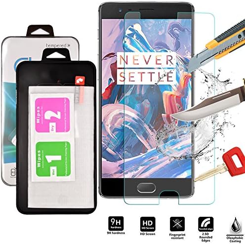 ONEPLUS 3 3T - Ewedo Genuine Shockproof Tempered Glass Screen Protector Tempered Glass Screen Protector / 9H Hardness Bubble-Free Installation / Scratch Resist] / With Fiber Cloths Wipes