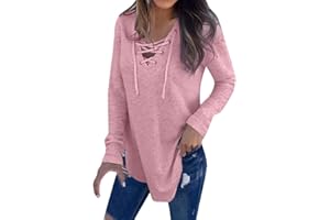 GENERIC Lange Pullover Sweatshirt Damen V-Ausschnitt Langarmshirt Blusen mit Schnürung Frühjahr Sommer Frauen Shirts Elegant Slim Fit Hemd Oberteile