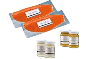 NORDLAND-LACHS Lachs-Gourmet-Set - Ultrapremium Räucherlachs geschnitten und Lachs-Saucen/TOP Kühlversand (Gourmet-Set 800g inkl. 4 Lachs-Saucen)