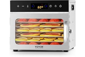 VEVOR Disidratatore Alimentare 6 Vassoi in Acciaio Inox, Essiccatore Elettrico per Alimenti da 400 W Temperatura Regolabile Timer, Liofilizzatore per Carne Secca, Frutta, Verdura, Erbe