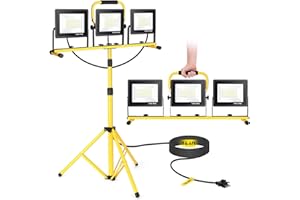 Yofuly 3x 70W Projecteur LED sur Trépieds, 21,000LM Lampes de Travail avec Trépied Télescopique en Réglable, Étanche IP66 Lampe Chantier Projecteur sur Pied, Câble 5M pour Exterieur Interieur