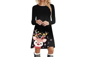 QIUHHPUY Vestido Mujer Navidad Otoño Invierno Sexy Vestido con Cuello en V Ropa Navideño Vestido Vintage Floral Las Mujeres Vestido de Fiesta Talla Grande Chic Christmas Informal Vestido Largo