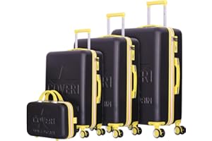 PROVITERA Set 4 Valigie Rigide in ABS, Trolley da Viaggio con Beauty Case e Ruote Sistema Easy Roll, Manico Telescopico Resistente, Valigia Leggera, Bagaglio a Mano, Coveri Viale Morin (Nero)
