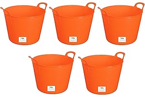 Easy Shopping 5 x 14 Litre Flexi Tub Garden Home Flexible Colour Rubber Storage Container Bucket Polyethylene Flex Tub- MADE IN U.K. (Orange)