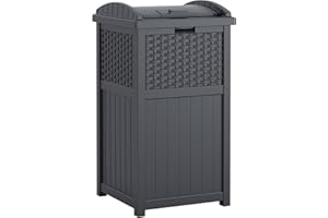 Suncast 33 Gallon Resin Outdoor Hideaway Patio Trash Can, Cyberspace Grey
