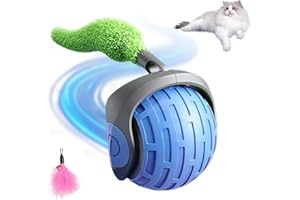 Penbinmall Palla Giocattolo per Gatti Elettrica - Palla Interattiva per Gatti, Interactive Cat Toy Ball con 2 Modalità,Ricaricabile tramite porta USB C, Coda Sostituibile (Blu)