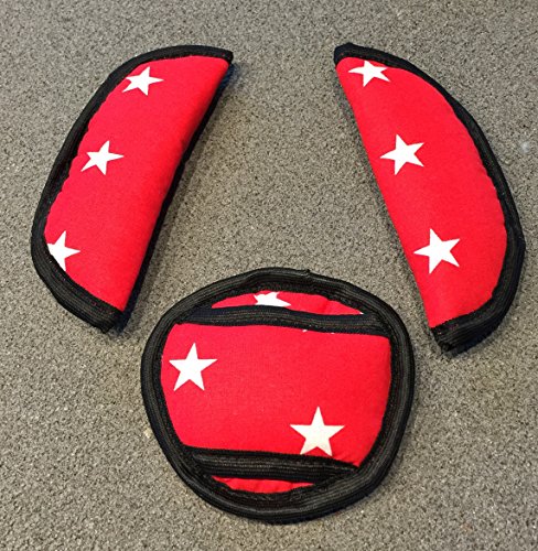 Baby Dreams Universal 3-Piece Seat Belt Pad Set + Step Pad for Maxi Cosi/Römer, Red with White Stars – Infant GRUPPE0 New Stars