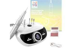 Delanie Torno para Uñas Profesional 35000 RPM, Lima de Uñas con Botón de Pausa 6 Brocas y Bandas de Lijado para Manicura y Pedicura (Blanco)