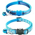 Qinao 2Pack Cat Collars Quick Release Reflective Kitten Collar with Bell & Safety Release (SkyBlue) 19-32cm