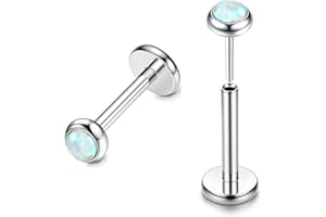 FIOROYAL G23 Titanium Labret Studs Cartilage Earrings 16G 20G Threadless Push in Medusa Monroe Piercing Studs Clear CZ Nose Stud Opal Flat Back Earrings Nose Labret Lip Tragus Helix Piercing Jewellery