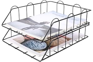 EasyPAG 2 Tier A4 Metal in Trays Stackable Office Desk Tidy File Holder Magazine Storage Paper Organiser,Black