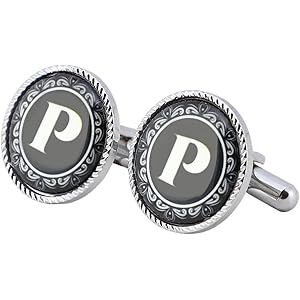 Ollera Premium Collection Name Initial Alphabet Letters Cufflinks Gift Set for Men in Wooden Box