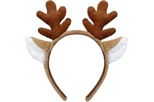 lokxmve Cerchietto per capelli con renna, Natale, con orecchie, corna di renna, per adulti, bambini, corna di renna, corna di alci, cerchietto per Natale, Halloween, feste, cosplay