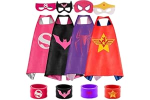 DWTECH Capas de Superhéroe para Niños,4 Capa,4 Máscaras,4 Pulsera de Silicona,Disfraces Infantiles para Cosplay de Fiesta de cumpleaños de Navidad,Los Mejores Regalos,Víspera de Todos los Santos