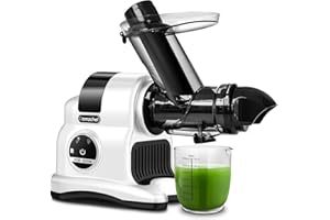 ‎AMZCHEF AMZCHEF Entsafter mit großem 80MM Einfüllschacht - 150 Watt Slow Juicer mit 2 Geschwindigkeitsstufen und Rücklauffunktion - Gewinner des entsafter-Tests für ganzes Obst und Gemüse - Farbe weiß