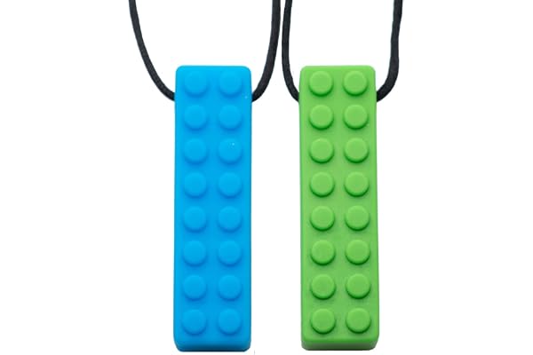 Tilcare Chew Chew Collier à Macher - Meilleurs collier à macher pour les enfants autistes – colliers à mâcher en silicone durables et solides - Pendentif à mâcher pour garçons et filles Blue/Green