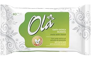OLA Carta Igienica Inumidita con Estratto di Camomilla e Acido Lattico - Combinazione Carta Inumidita e Salvietta - Pelli Sensibili - 40 Pz - 40 Pz