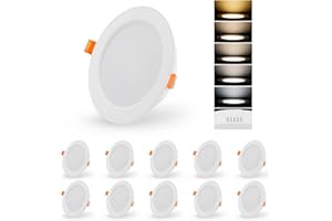 ‎LEELIKE Leelike 10x 12W Dimmbar LED Einbaustrahler 230V mit 5 einstellbaren Farbtemperaturen 3000K/4000K/4500K/5000K/6500K, IP54 LED Panel Einbaustrahler, Ausschnitt 110-133mm, 1200 Lumen LED Spots Dimmbar