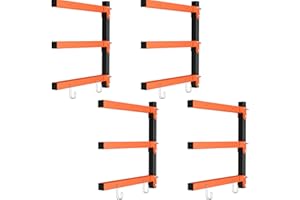 Ronlap Holzregal mit 3 Ebenen, Wandmontage Metallregal Holzaufbewahrung 50 KG Tragfähigkeit pro Ebene, Werkstattregal 4 Pack, Orange