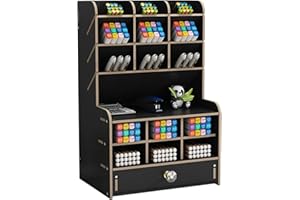 Catekro Organizer na biurko, uchwyt na długopisy, organizer na biurko, wielofunkcyjne pudełko do przechowywania z szufladą, do szkoły, biura, domu (kolor czarny, interwał 15)