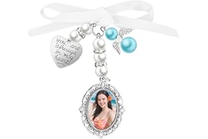 JIYIN Wedding Bouquet Photo Charm, Bridal Bouquet Photos Charms for Wedding Memory, Personalized Photo Bouquets Charms Bow Pearl Oval Angel Charm for Weddings Party You Are Always in My Heart