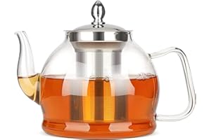 HEMOLY 1200ML Teiera di vetro, Teiera con infusore, Teiera di vetro borosilicato per piano cottura, Teiera di tè in fiore, Teiera di tè in fiore, Teiera in vetro borosilicato