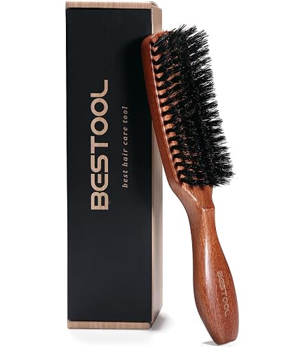 Brosse à Cheveux Poils De Sanglier LUQX Avec Manche En Cuir - Super Doux, Démêlant