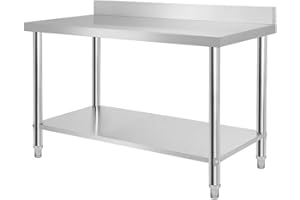 HENGMEI 150x60x85cm Tavolo da Lavoro in Acciaio Inossidabile Tavolo da Cucina Tavolo da Preparazione Gastro con alzatina per il bar e per il ristorante