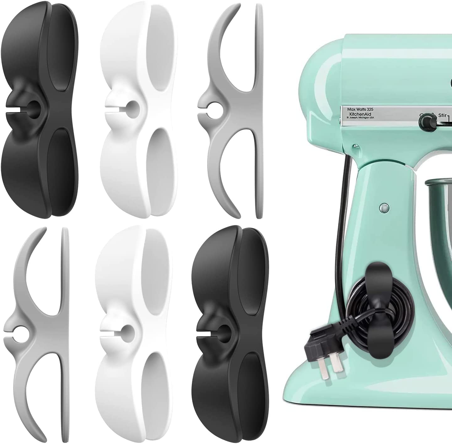 BESTAQUA Cord Organizer, Cord Wrap, Cords Holder, Cable Organizer Stick Firmly on Kitchen Appliances Mixer, Coffee Maker, Pressure Cooker, Air Fryer and Other Appliances (6 PACK)