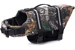 OYUEGE Dog Life Jacket, Dog Life Vest Camo with Reflective Stripes, Adjustable Dog Lifesaver Pet Life Preserver Dog Life Jackets with High Buoyancy Swimsuit for Small Medium and Large Dogs Color-C XXL