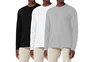 HOLURE Lot de 3 T-Shirts à Manches Longues en Coton pour Hommes, Chemises à Col Rond Évacuant L'humidité, Hauts Légers et Confortables pour Couche de Base Décontractée