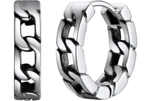 ChainsHouse Boucles d'Oreilles Petit Créole pour Homme Femme Argent Noir Anneau Chaîne Cubaine Clou d'Oreille Garcon en Acier Inoxydable Bijoux Cadeaux Saint-Valentin Noël Fête des Pères