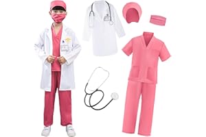 XFOZDM Deguisement Docteur Enfant Deguisement Chirurgien Enfant avec Stéthoscope Manteau pour Garçon Fille Médecin Costume Docteur Jeu de Rôle Carnaval Halloween Cosplay