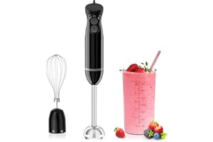 Bonsenkitchen Elektryczny blender ręczny 3 w 1, 1000 W, z miarką i trzepaczką, bezstopniowa regulacja prędkości do koktajli mlecznych, puree, sosów, HB3202 (czarny)