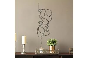 OMKUOSYA Sculture decorative, Decorazione da parete in metallo nero con linea facciale minimalista astratta, Coppia che si bacia, da appendere, donne e uomini