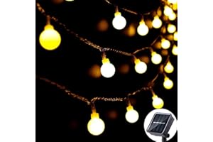 AUGONE Solarne światła łańcuch świetlny na zewnątrz 60 LED, 8 m / 27 stóp solarne lampki świetlne, 8 trybów wodoodporne zasilane energią słoneczną, oświetlenie ogrodowe do domu, podwórka, imprezy, festiwal, Boże Narodzenie, dekoracja (ciepła biel)