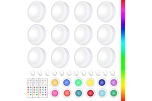 Yiliaw LED Puck-Lichter mit Fernbedienung,AA-Batteriebetriebene Lichter,12 Farben Schrankbeleuchtung,Unterbauleuchten,Drucklichter,Unterschrankbeleuchtung für die Küche,12er-Pack,Weiß-magnetische