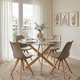 Meyvaser.com Ecommerce Company Dining Table 80 x 80 cm with Transparent Glass Top and Metal Structure Natural Colour &ndash; Minima