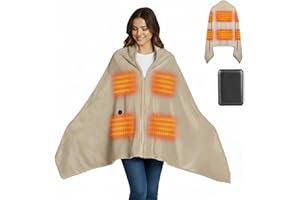 Moteoza Manta Eléctrica Inalámbrica con 10000mAh Batería, 160x90cm Manta Térmica USB de Franela para Exteriores, Camping, Hogar, Oficina, Sofá, 3 Niveles de Calor, 6 Zonas de Calor, Lavable(Caqui)