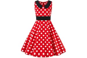 FYMNSI Robe Fille Enfant de Bal Vintage Pin Up à Audrey Hepburn 50's 60's Rétro Imprimée à Pois Fleur Rockabilly Robe Enfant de Soirée Cocktail Demoiselle Été sans Manches