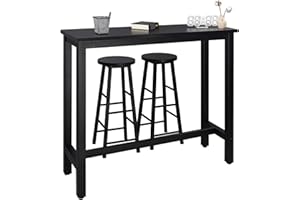 WOLTU Set Bar Tavolo 3 Pezzi con 2 Sgabelli, Gruppo Tavolo e Sedie in Metallo & Legno per Cucina, Soggiorno, Nero