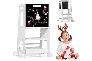 Hlieeosfcn Torre di Apprendimento per Bambini,Torre Montessoriana Learning Tower, Learning Tower,Struttura Antiribaltamento Più Solida,con Lavagna,Torre di apprendimento con ripiani regolabili