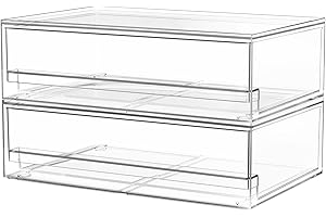 A-LuGei 2er Set 𝗚𝗿𝗼ß 𝗙𝗹𝗮𝗰𝗵𝗹𝗮𝗴𝗲𝗿𝘂𝗻𝗴 Schubladen Organizer Schminktisch, Stapelbar Make up Organizer Schublade Kosmetik, Schubladenbox mit Deckel für Badezimmer Schrank Küchen Kühlschrank