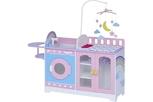 Olivia's Little World Von Teamson Kids 6-in-1 Wickeltisch Station Für Puppen Kinderzimmer Puppenhaus Spielset Interaktiv mit 6 Zubehör & Aufbewahrung Rosa/Lila TD-13522A