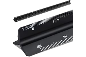 SZCXDKJ Regla de escala arquitectónica, regla de escala triangular de aluminio, métrica 1:100, 1:200, 1:250, 1:300, 1:400, 1:500 estándar de 12 pulgadas para arquitectos, dibujantes e ingenieros, color negro